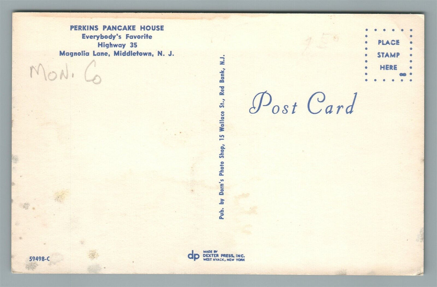 MIDDLETOWN NJ PERKINS PANCAKE HOUSE MAGNOLIA LANE VINTAGE POSTCARD