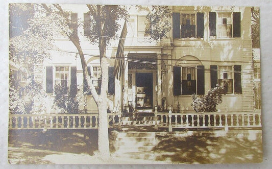 BOOTHBAY HARBOR MAINE VINTAGE REAL PHOTO POSTCARD AMERICAN FLAG