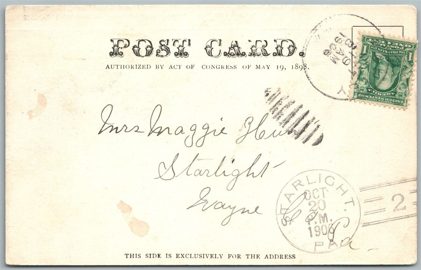 WEST HAWLEY PA VIEW FROM BELLEMONTE AVENUE 1906 ANTIQUE POSTCARD w/ CORK CANCEL