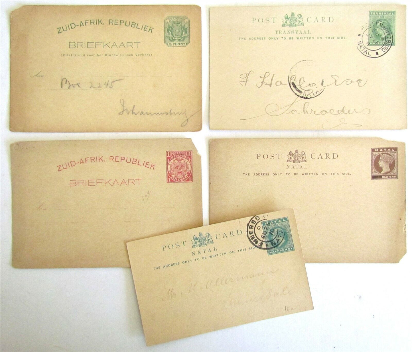 SOUTH AFRICA lot of 5 ANTIQUE POSTCARDS STATIONERY CARDS