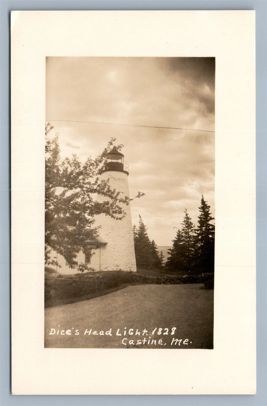 CASTINE ME DICE'S HEAD LIGHT HOUSE VINTAGE REAL PHOTO POSTCARD RPPC