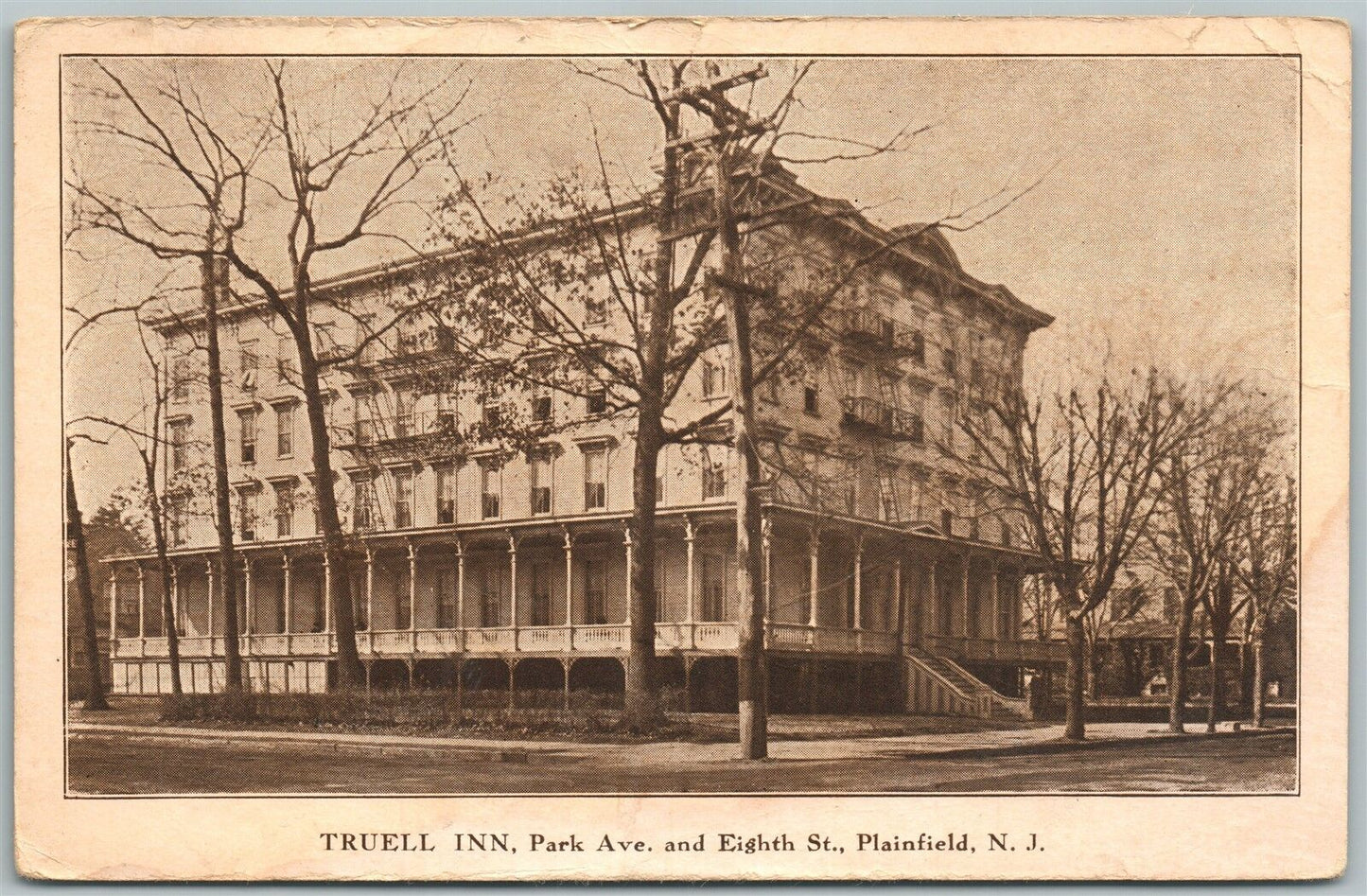PLAINFIELD NJ TRUELL INN PARK AVE. & EIGHTH STREET ANTIQUE POSTCARD