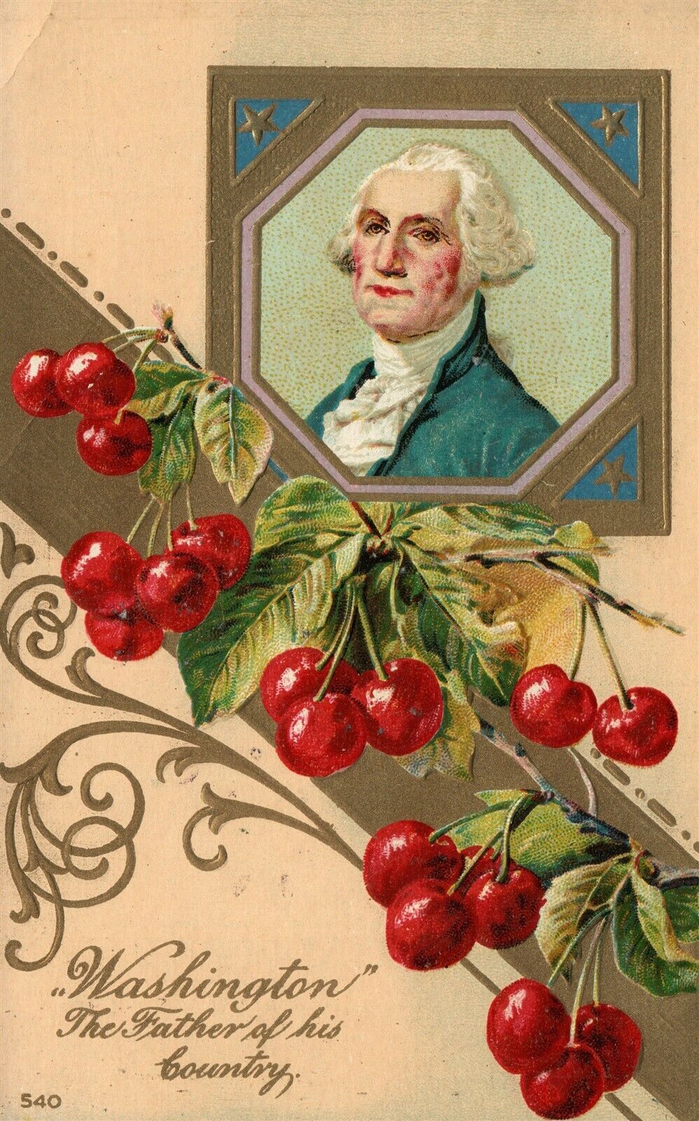 WASHINGTON FATHER OF HIS COUNTRY EMBOSSED ANTIQUE PATRIOTIC POSTCARD