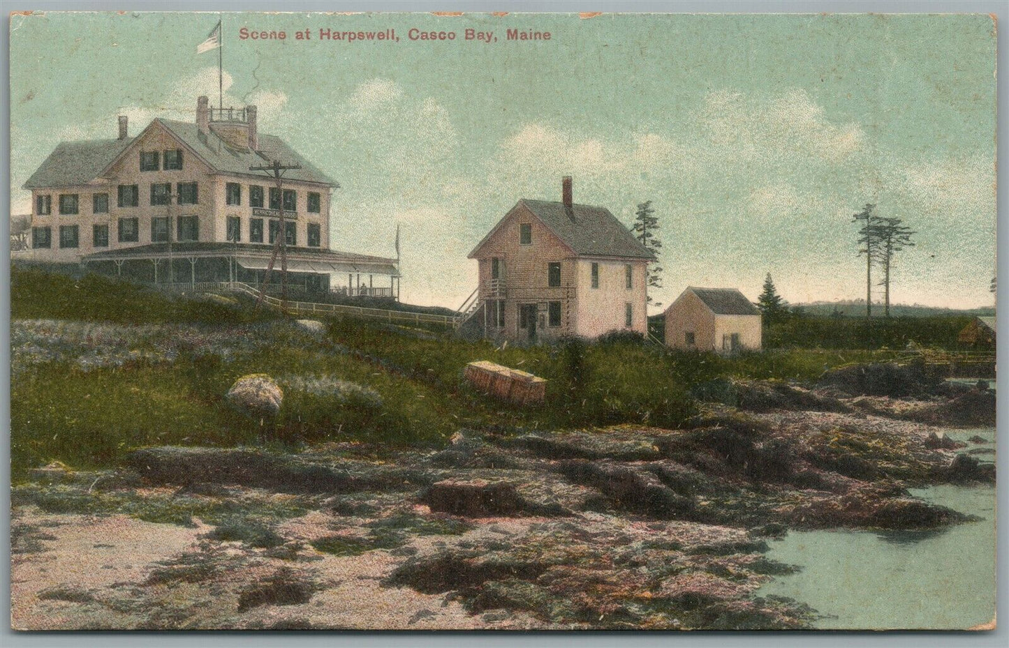 CASCO BAY ME SCENE AT HARPSWELL ANTIQUE POSTCARD