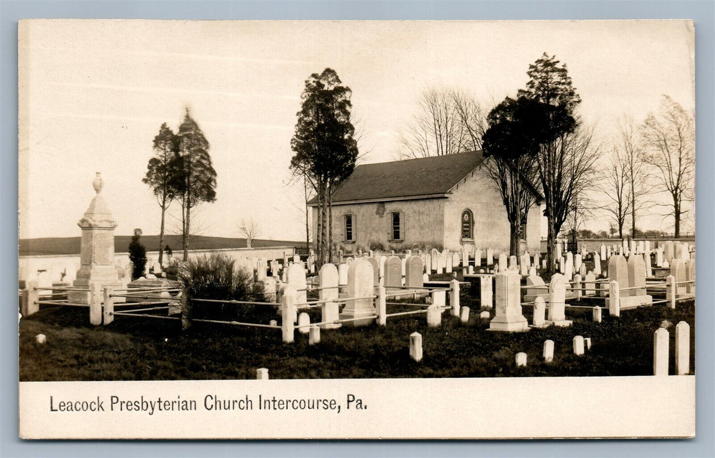 INTERCOURSE PA LEACOCK CHURCH & CEMETERY ANTIQUE REAL PHOTO POSTCARD RPPC