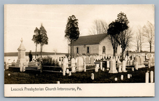 INTERCOURSE PA LEACOCK CHURCH & CEMETERY ANTIQUE REAL PHOTO POSTCARD RPPC