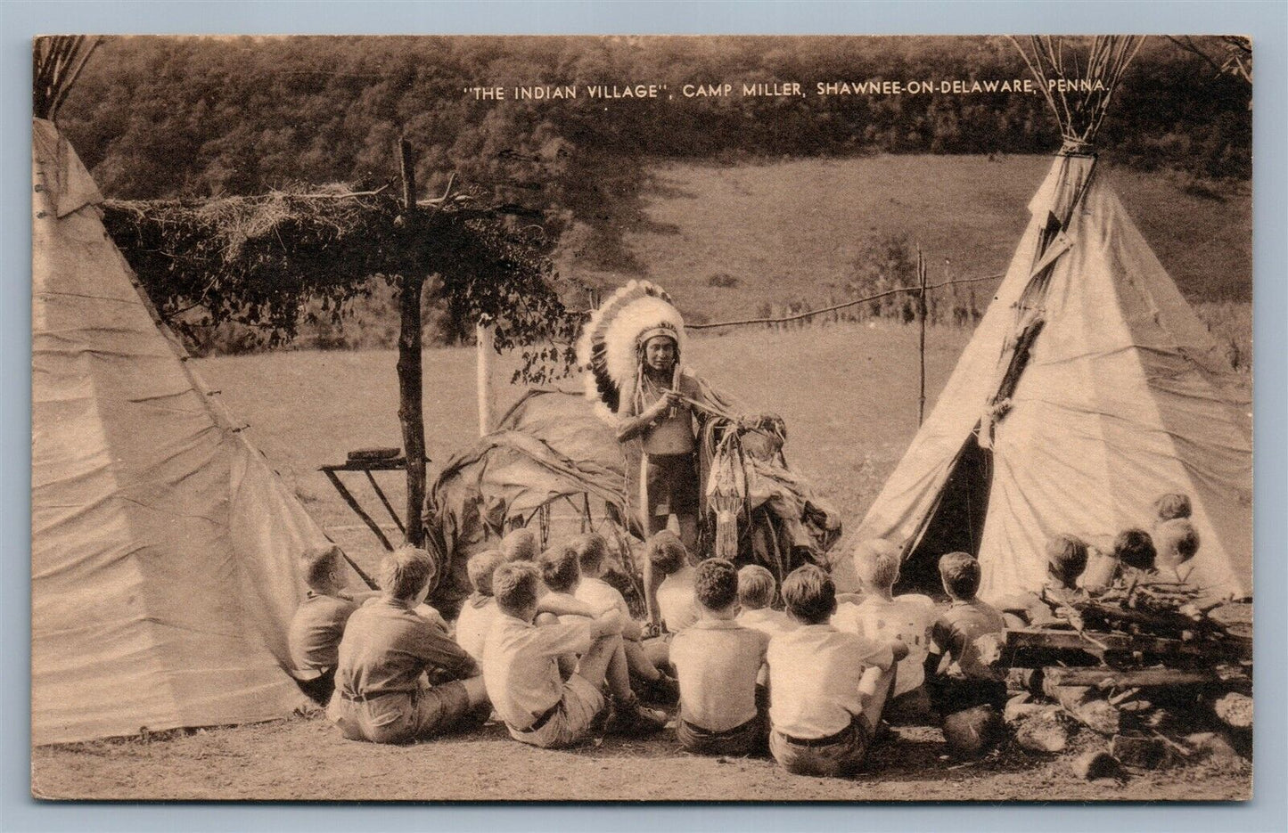 AMERICAN INDIAN VILLAGE CAMP MILLER SHAWNEE-ON-DELAWARE PA ANTIQUE POSTCARD