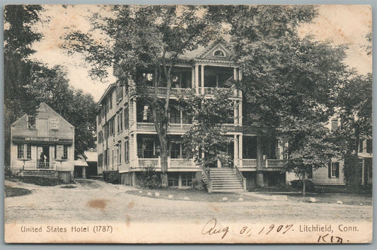 LITCHFIELD CT UNITED STATES HOTEL ANTIQUE POSTCARD