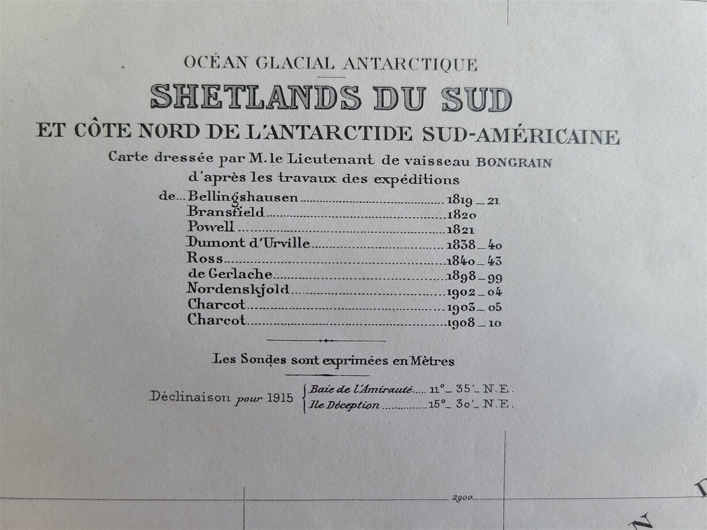 1925 MAP of EXPEDITION ANTARCTIQUE FRANCAISE SHETLANDS DE SUD antique