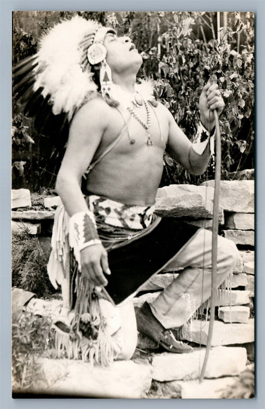 AMERICAN INDIAN PRAYING ANTIQUE REAL PHOTO POSTCARD RPPC