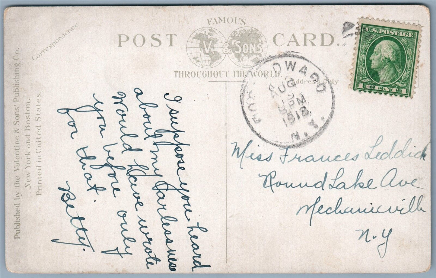 FORT EDWARD NY HIGH SCHOOL 1918 ANTIQUE POSTCARD