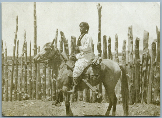 TAOS INDIAN MAN & HORSE NEW MEXICO 1987 POSTCARD B.G.RANDALL photo