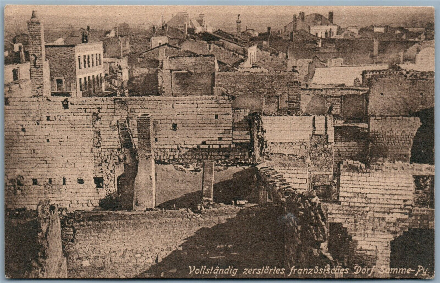 MILITARY GERMAN WWI ERA ANTIQUE POSTCARD DESTROYED FRENCH VILLAGE SOMME- PY