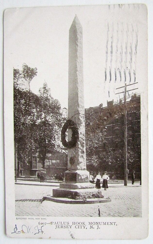 1905 VINTAGE UNDIVIDED POSTCARD PAULUS HOOK MONUMENT JERSEY CITY NJ