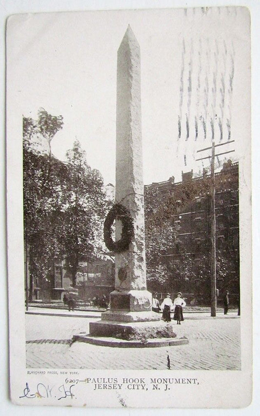 1905 VINTAGE UNDIVIDED POSTCARD PAULUS HOOK MONUMENT JERSEY CITY NJ