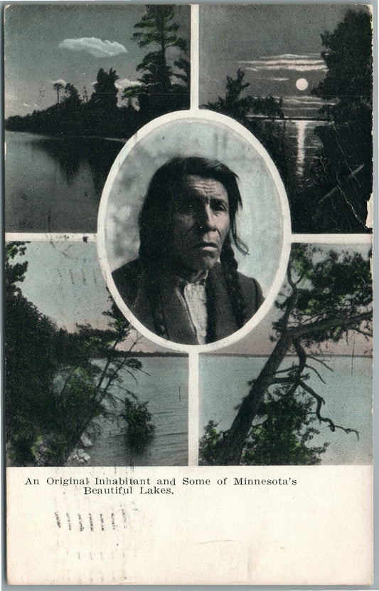 MINNESOTA'S ORIGINAL INHABITANT AMERICAN INDIAN ANTIQUE POSTCARD