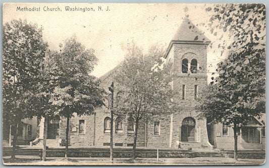 WASHINGTON NJ METHODIST CHURCH 1907 ANTIQUE POSTCARD