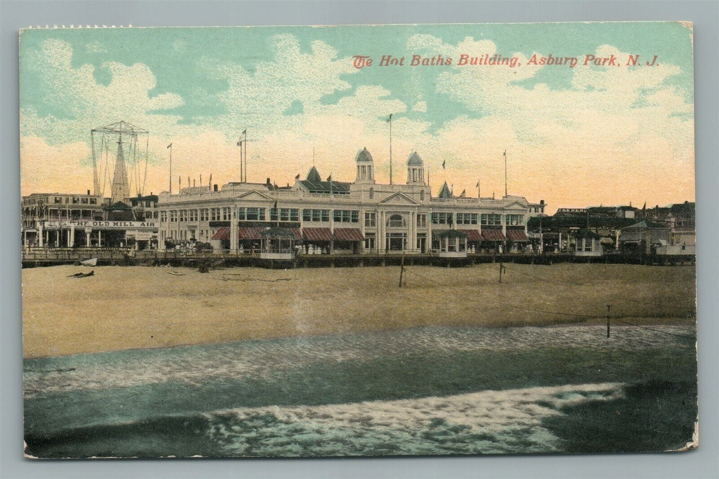 ASBURY PARK NJ HOT BATHS BUILDING ANTIQUE POSTCARD