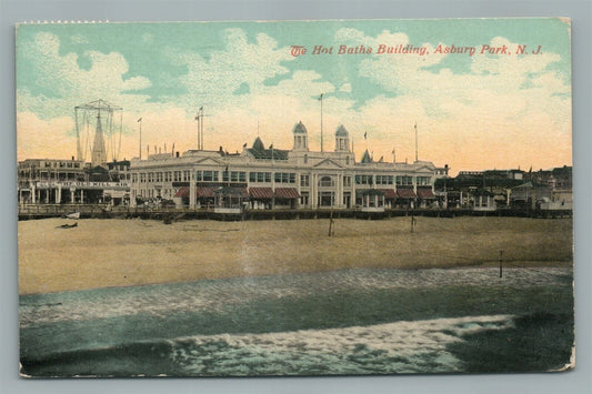 ASBURY PARK NJ HOT BATHS BUILDING ANTIQUE POSTCARD