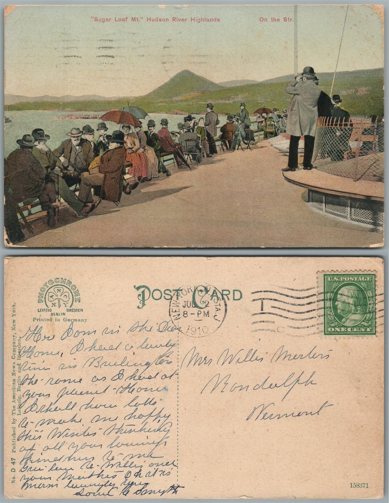 HUDSON RIVER HIGHLANDS N.Y. SUGAR LOAF MT. 1910 ANTIQUE POSTCARD