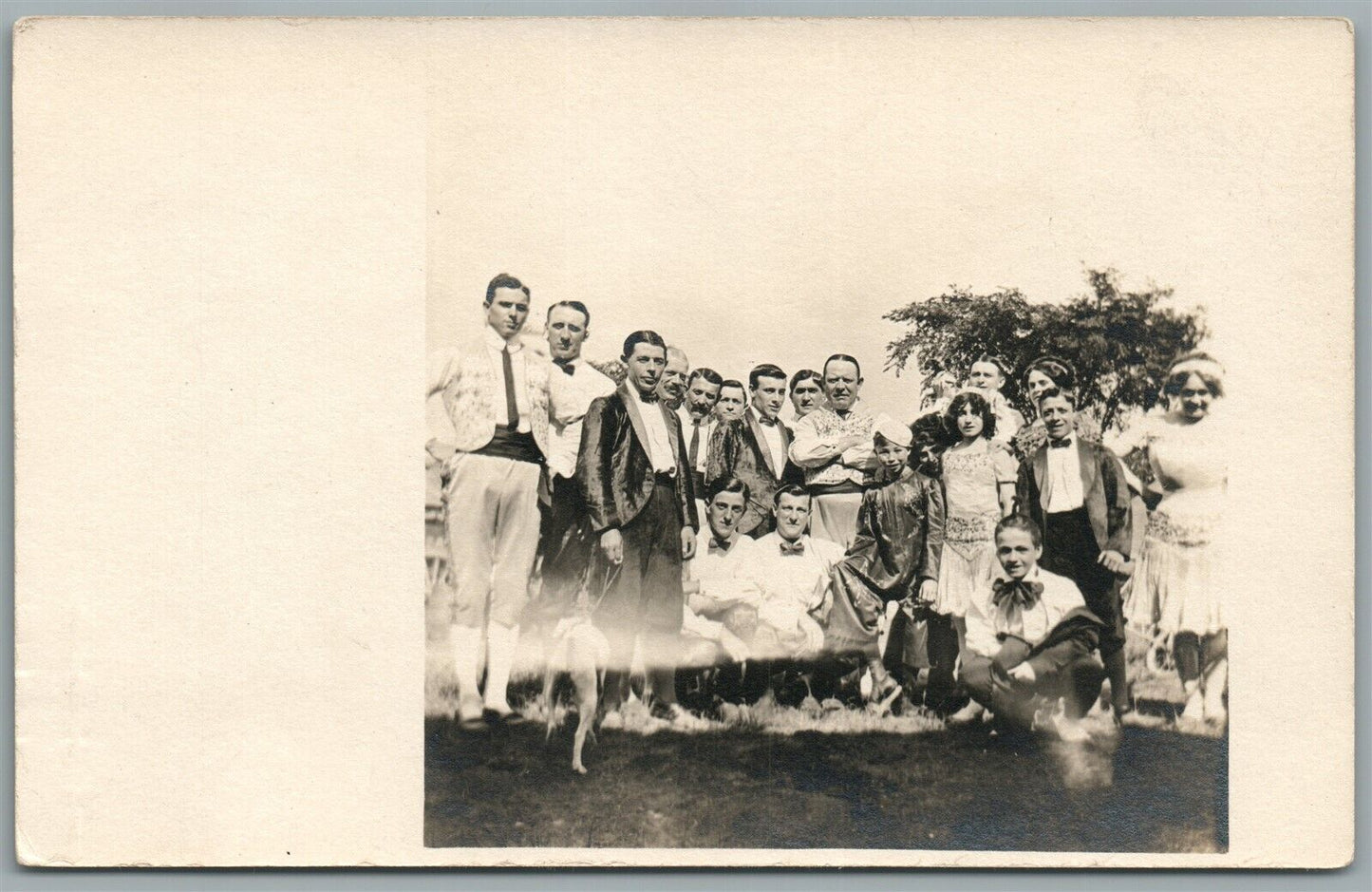 CIRCUS ACROBATS GROUP w/ DOG ANTIQUE REAL PHOTO POSTCARD RPPC