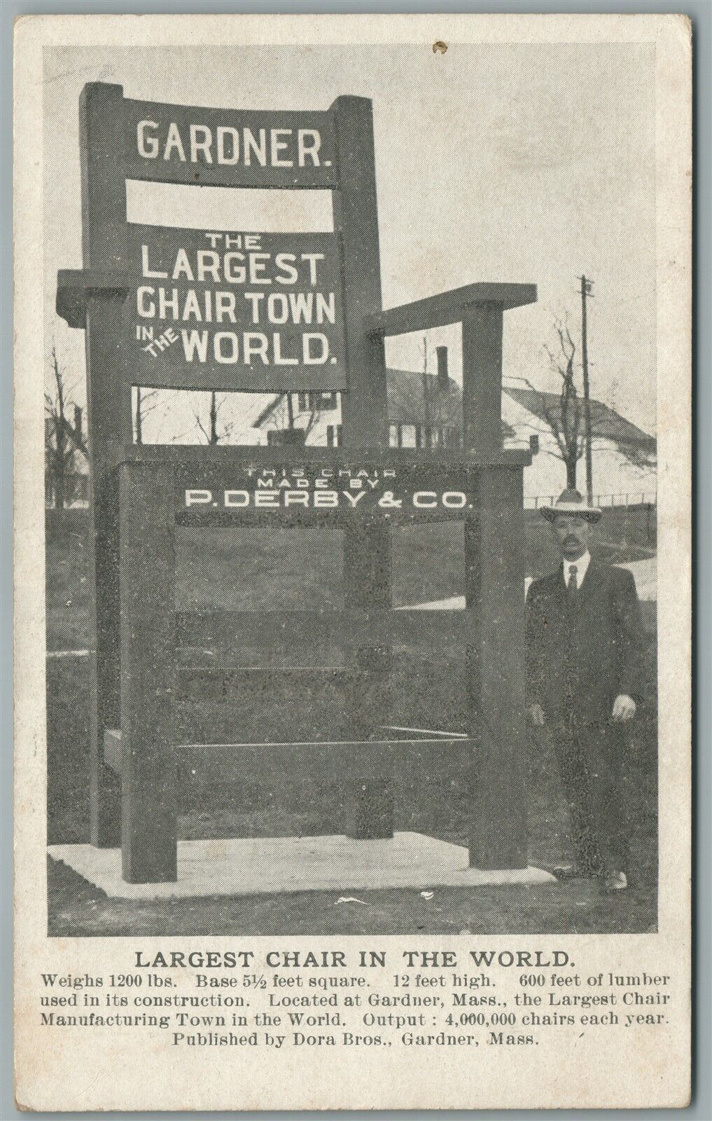 GARDNER MA LARGEST CHAIR TOWN IN THE WORLD ANTIQUE POSTCARD