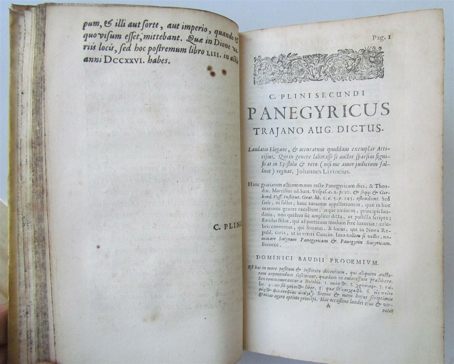 1675 PLINIUS PANEGYRICUS liber TRAIANO DICTUS antique VELLUM BOUND