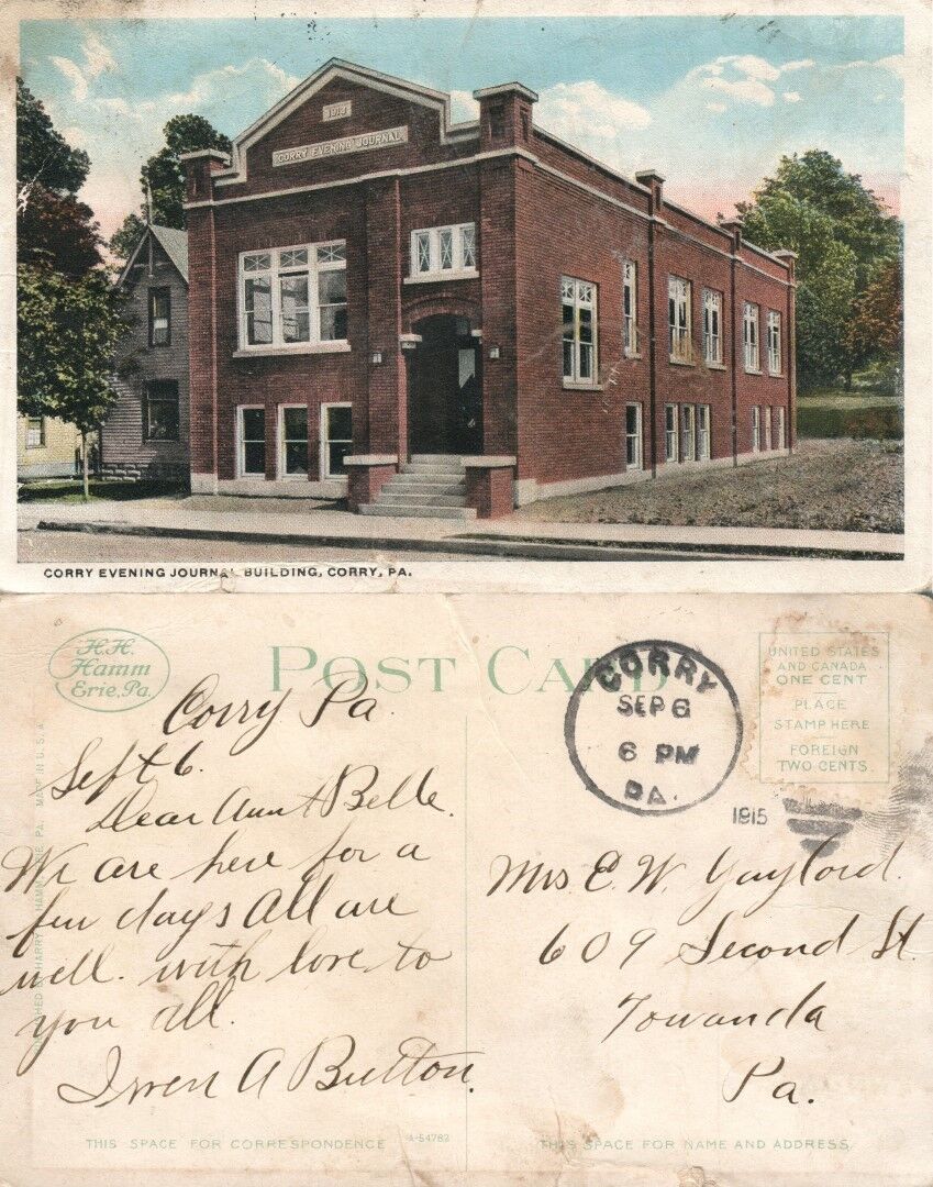 CORRY EVENING JOURNAL BUILDING CORRY PA ANTIQUE POSTCARD