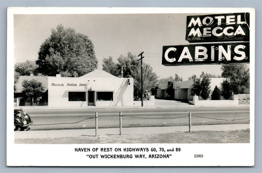 MOTEL MECCA ARIZONA HIGHWAYS 60,70 & 89 ANTIQUE REAL PHOTO POSTCARD RPPC