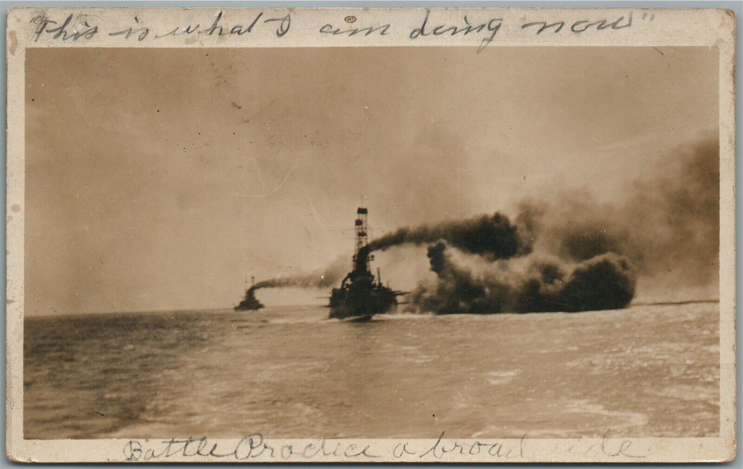 USS KANSAS CANCEL BATTLE PRACTICE ABROAD ANTIQUE REAL PHOTO POSTCARD RPPC