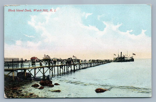 WATCH HILL RI BLOCK ISLAND DOCK ANTIQUE POSTCARD