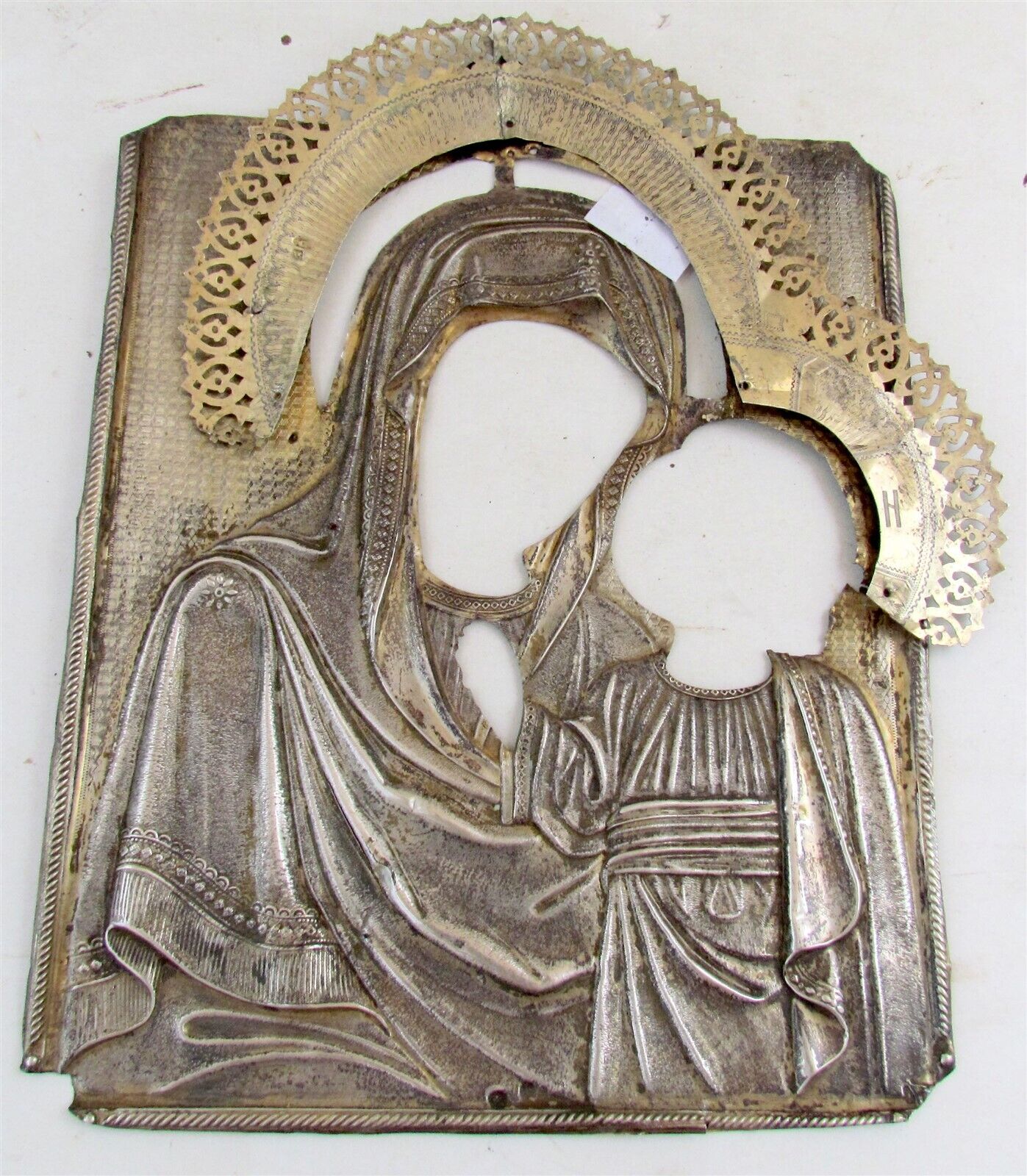 RUSSIAN ICON OKLAD 19th CENTURY antique SILVER for KAZAN VIRGIN