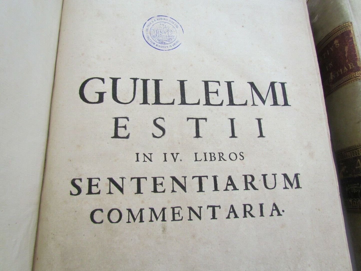 1680 2 volumes ANTIQUE VELLUM BOUND FOLIOS Guillelmi Estii Commentaria