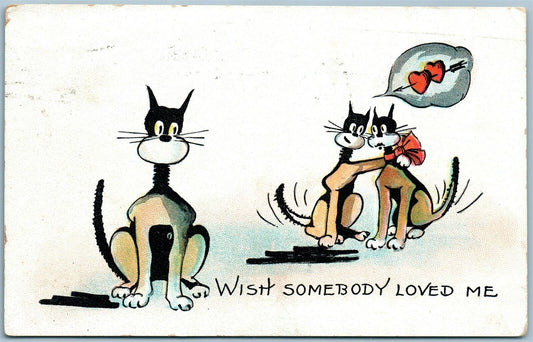 ROMANTIC CATS ANTIQUE POSTCARD