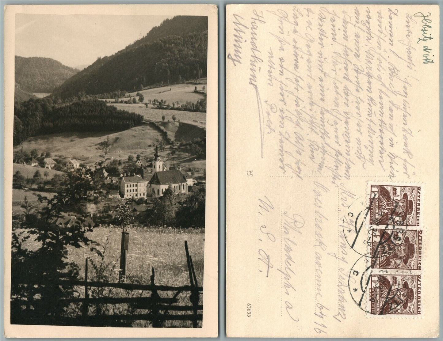 AUSTRIAN LANDSCAPE ANTIQUE REAL PHOTO POSTCARD RPPC w/ STAMPS