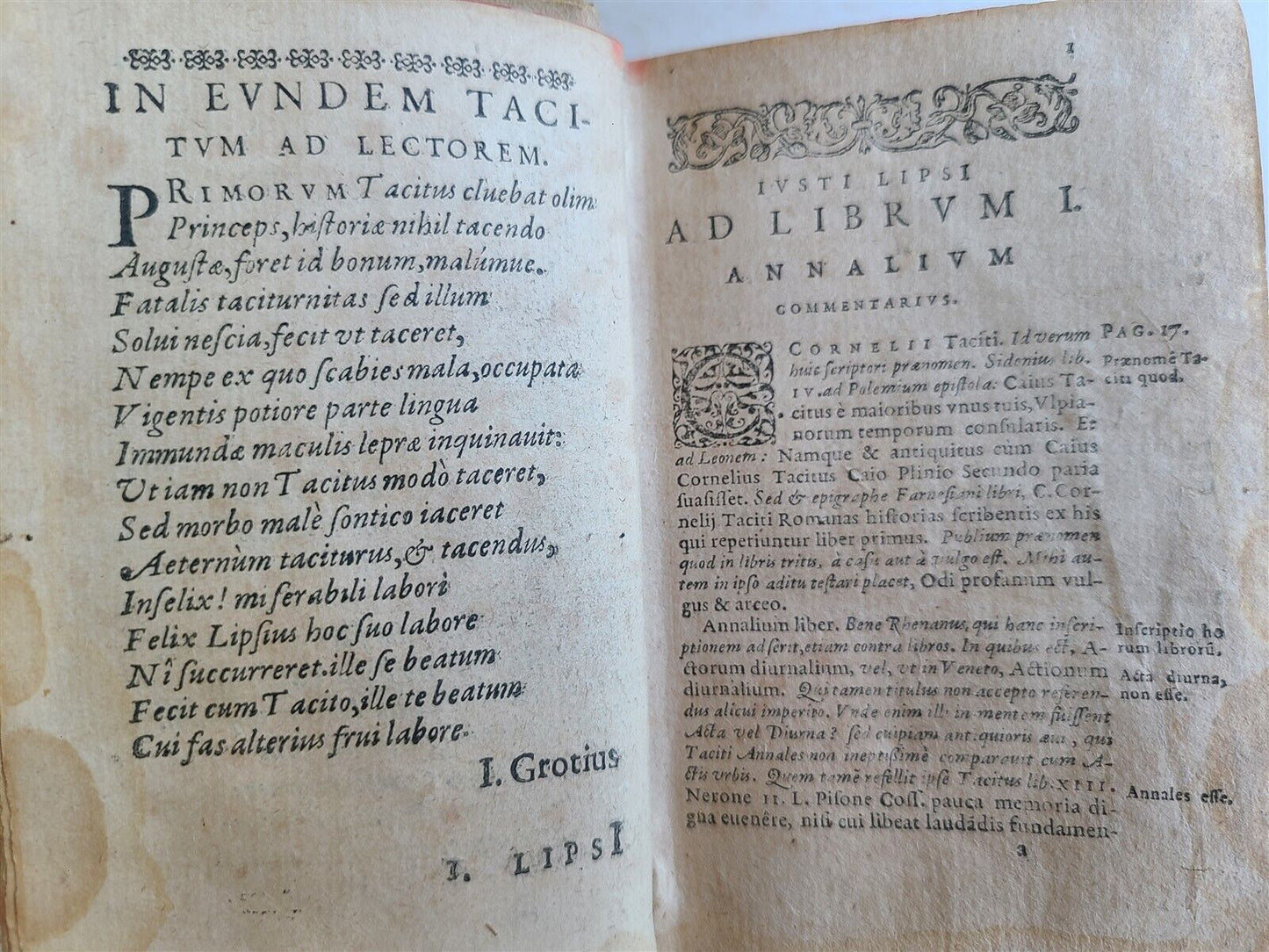 1585 JUSTUS LIPSIUS COMMENTARIES in TACITUS antique VELLUM BOUND 16 century