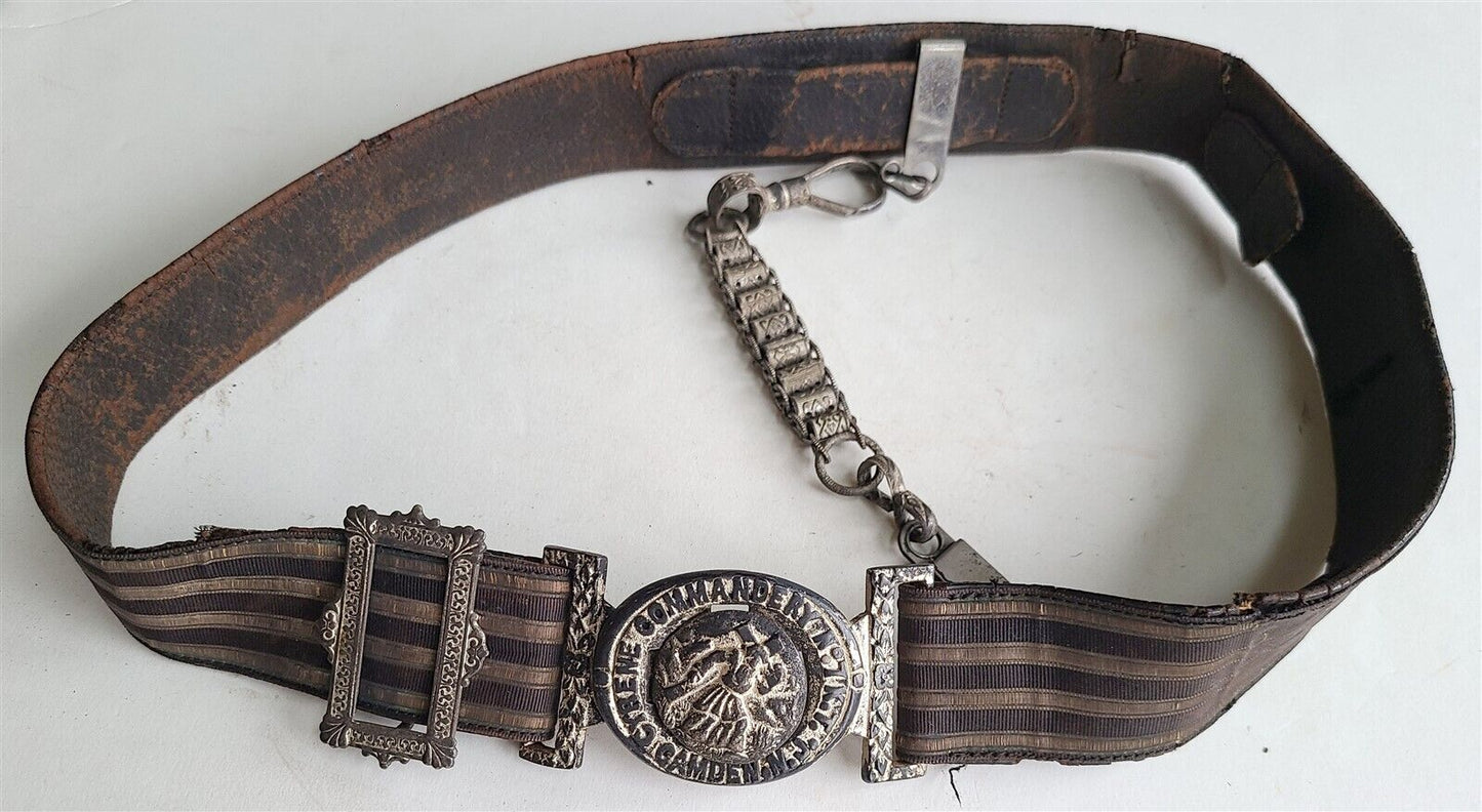 1890s CYRENE COMMANDERY CAMDEN NJ MASONIC UNIFORM BELT w/ SWORD CHAIN ANTIQUE