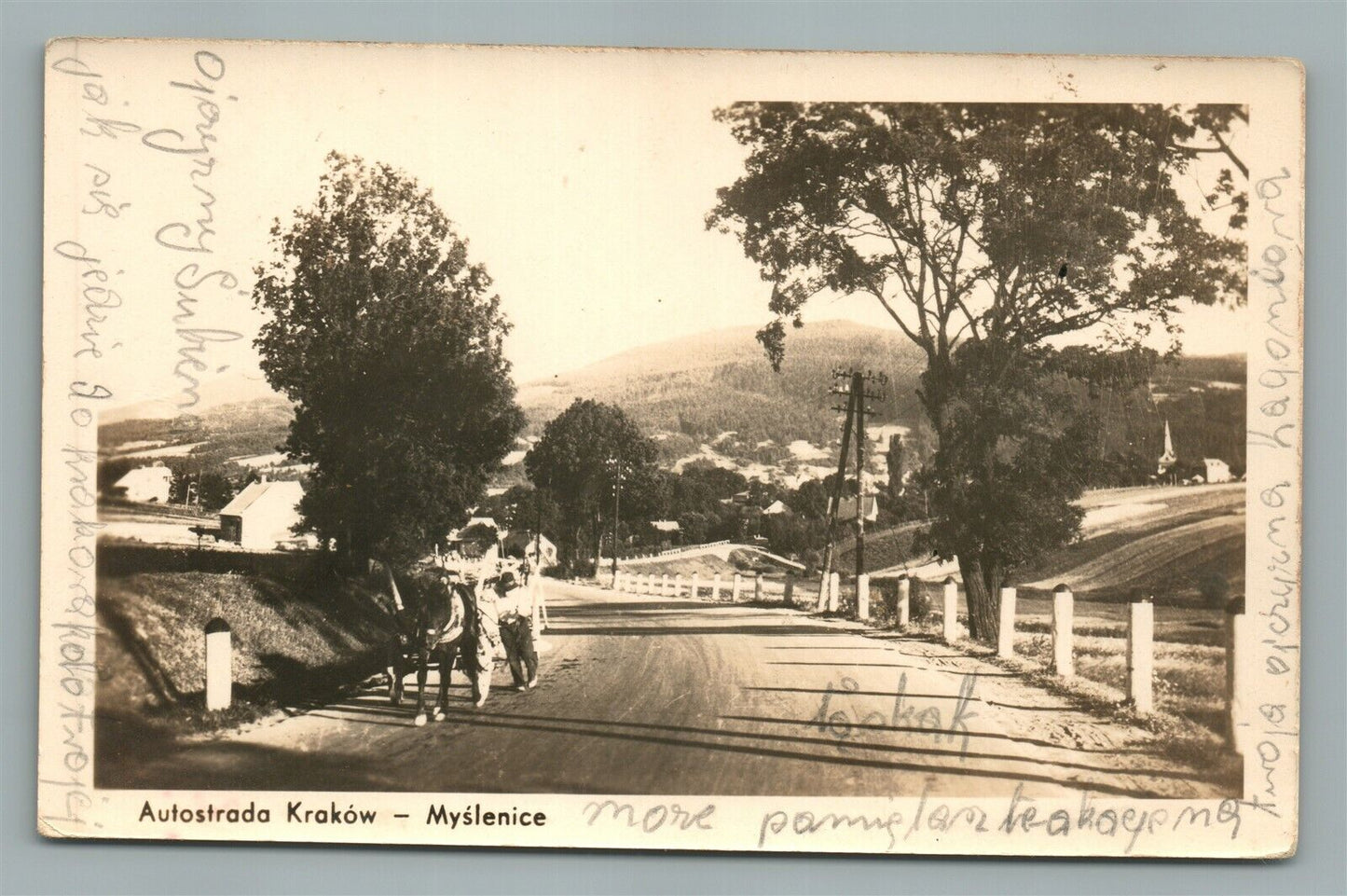 POLAND HIGHWAY AUTOSTRADA KRAKOW MYSLENICE VINTAGE REAL PHOTO POSTCARD RPPC