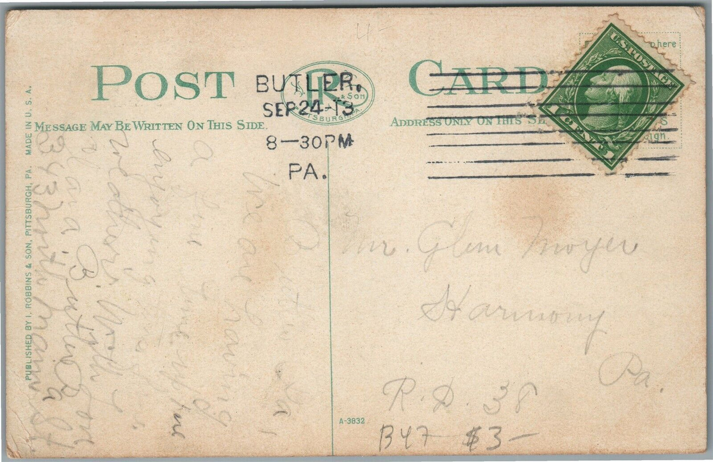 BUTLER PA GENERAL HOSPITAL ANTIQUE POSTCARD
