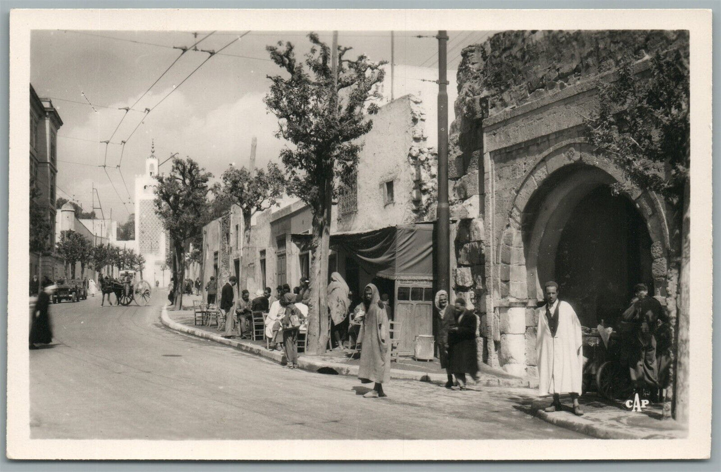 TUNIS BOULEVARD BAB MENARA VINTAGE REAL PHOTO POSTCARD RPPC