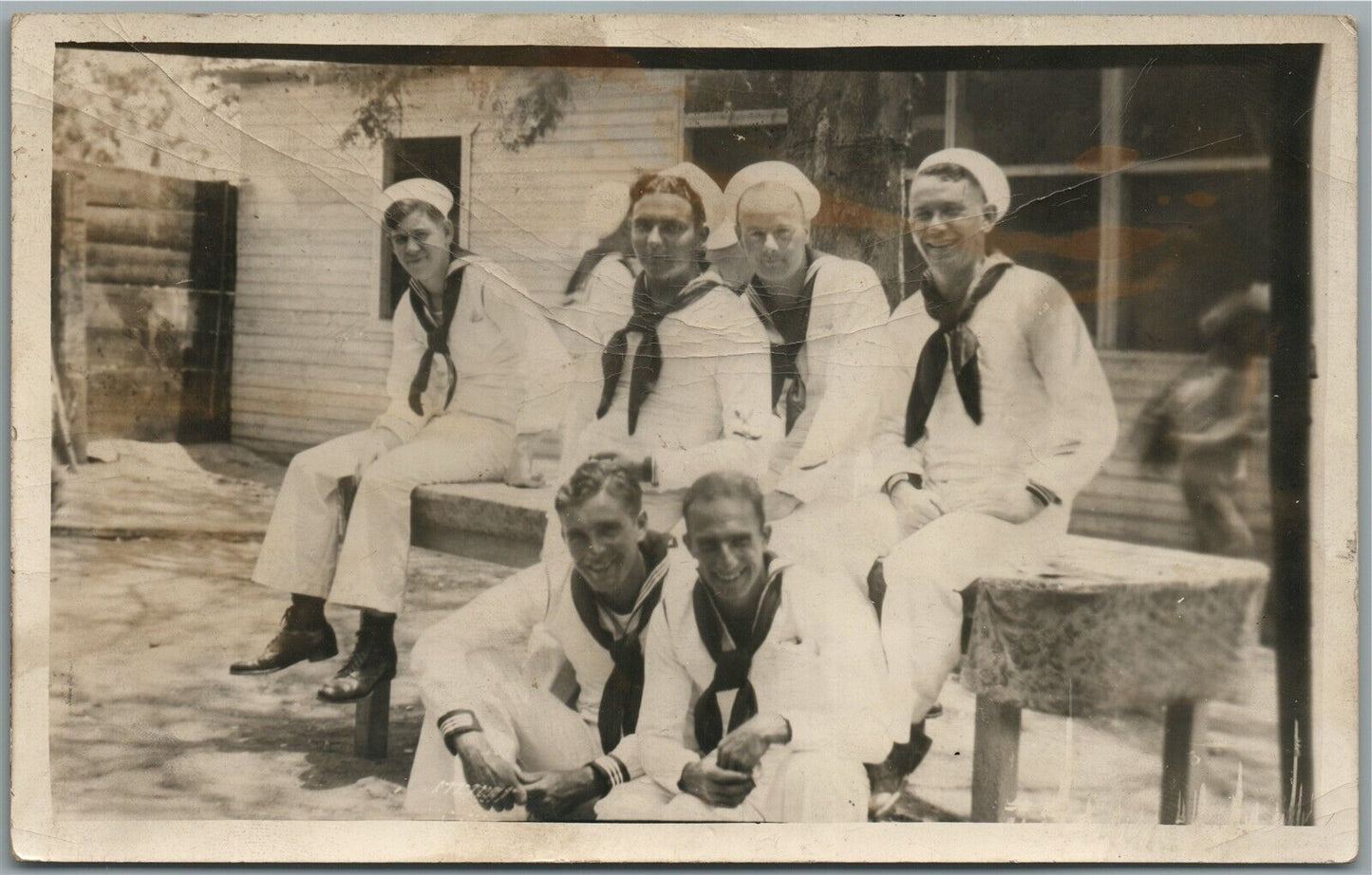 US NAVY SAILORS ANTIQUE REAL PHOTO POSTCARD RPPC