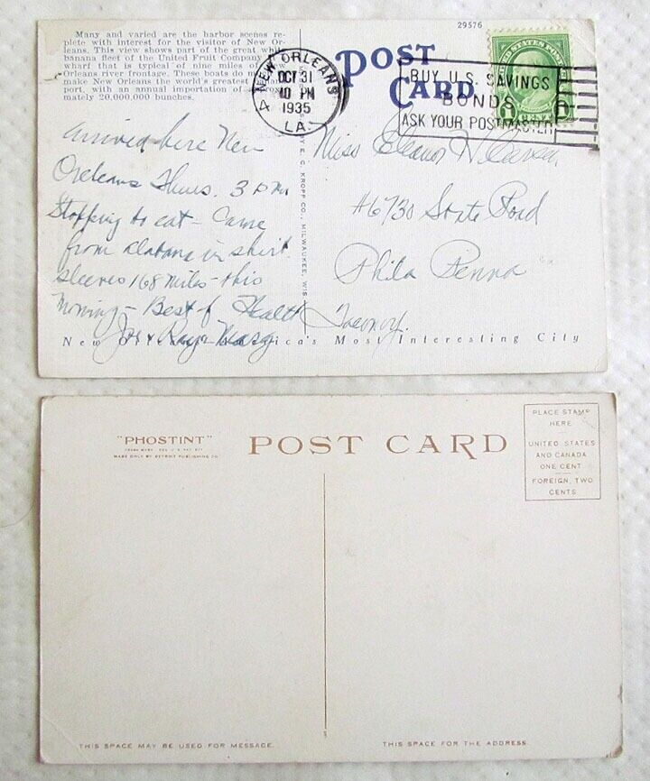 LOT OF 2 ANTIQUE POSTCARDS - NEW ORLEANS LA HARBOR SHIPS