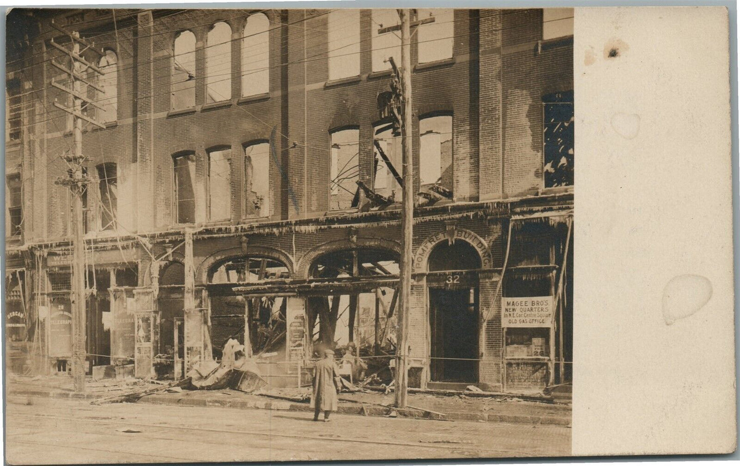 DESTROYED BUILDING ANTIQUE REAL PHOTO POSTCARD RPPC