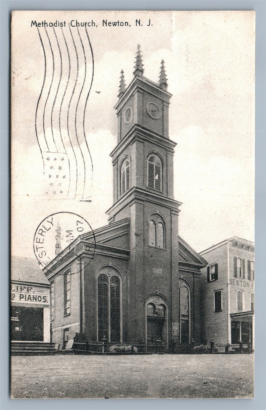 NEWTON NJ METHODIST CHURCH ANTIQUE POSTCARD LAFAYETTE POST OFFICE STAMP