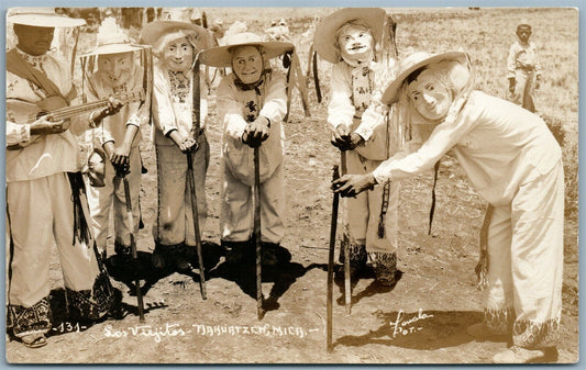 LOS VIEJITOS MICHOACAN DANCE MEXICO ANTIQUE REAL PHOTO POSTCARD RPPC