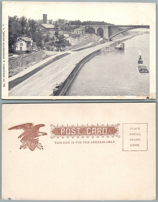 SPEEDWAY & WASHINGRON BRIDGE NEW YORK CITY N.Y. UNDIVIDED ANTIQUE POSTCARD