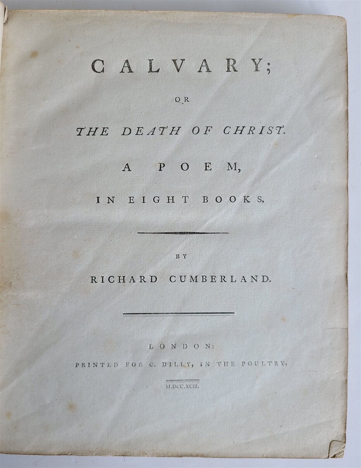 1792 Calvary Or The Death of Christ in ENGLISH antique POETRY
