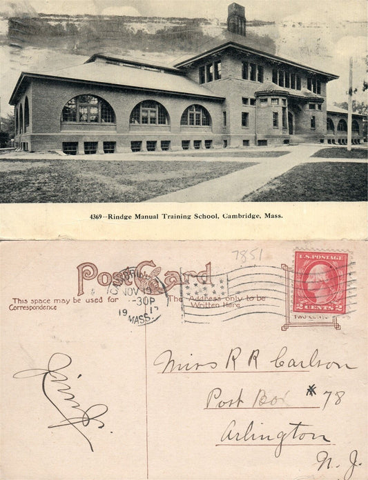 CAMBRIDGE MA RINDGE MANUAL TRAINING SCHOOL 1917 ANTIQUE POSTCARD