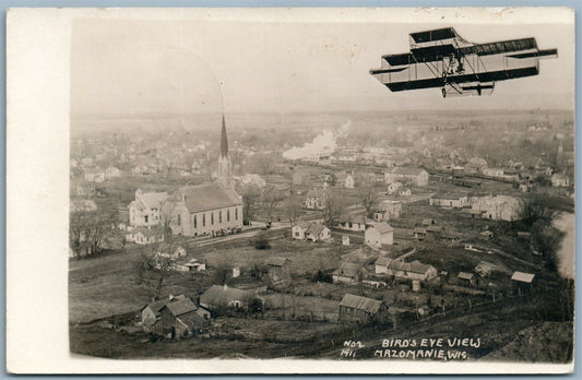 COLLAGE AVIATION MAZOMANIE WI AIRPLANE ANTIQUE REAL PHOTO POSTCARD RPPC