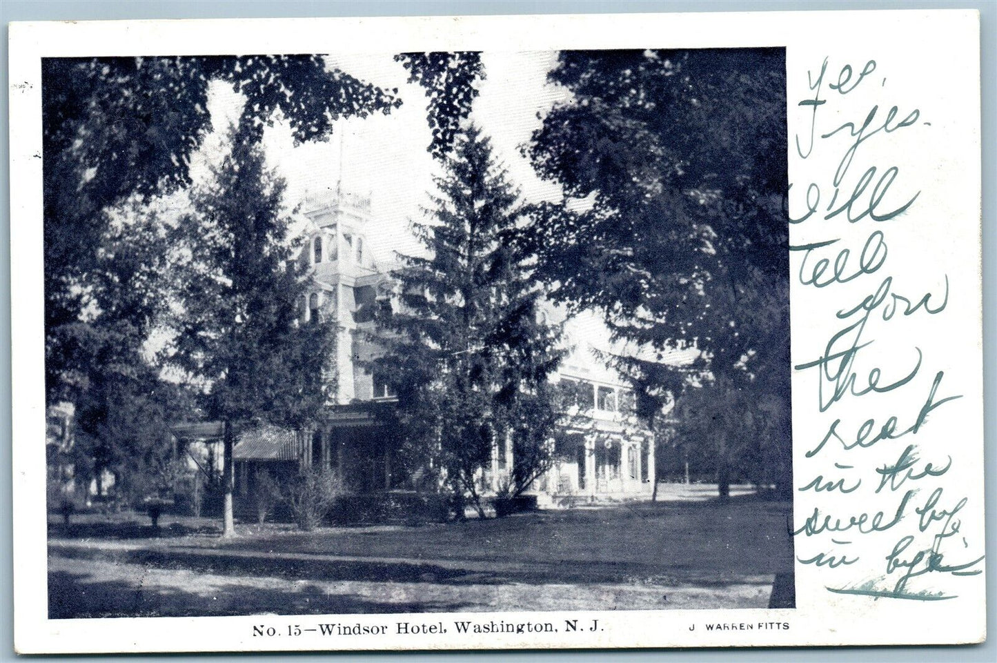 WASHINGTON NJ HOTEL WINDSOR 1905 ANTIQUE POSTCARD